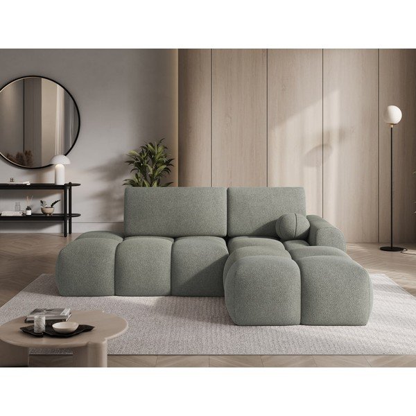 Divano angolare verde allungabile/con contenitore (con penisola a destra/con chaise lounge) con rivestimento in bouclé Vittario – ELTAP-image-1