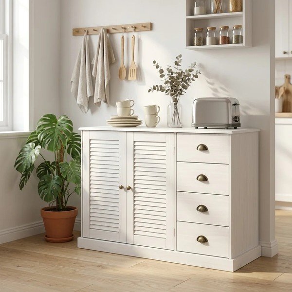 Credenza bianca in pino massiccio 125x80x38 cm Edith – Støraa-image-2