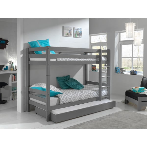 Letto a castello grigio in legno di pino con spazio di archiviazione PINO - Vipack-image-1