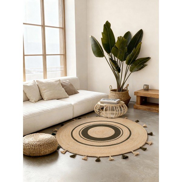 Tappeto rotondo di colore naturale in iuta reversibile/tessuto a mano ø 150 cm Basil – Hanse Home-image-1