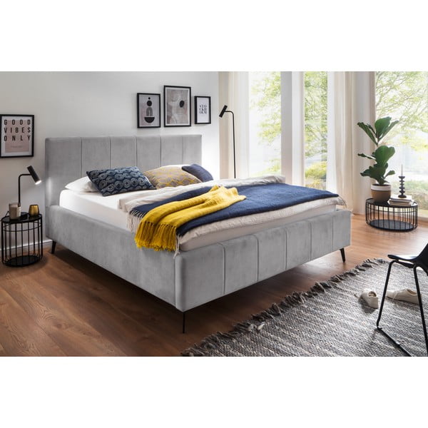 Letto matrimoniale imbottito grigio chiaro con contenitore con rete inclusa 180x200 cm Lizzano – Meise Möbel-image-1