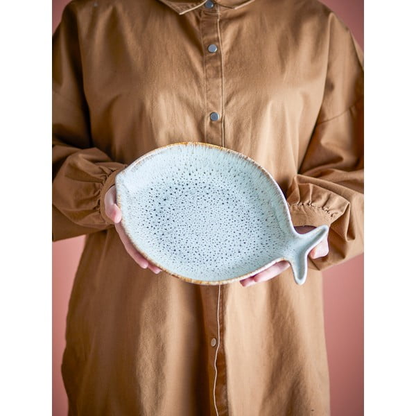 Piatto da portata blu e beige in gres Fleur – Bloomingville-image-1