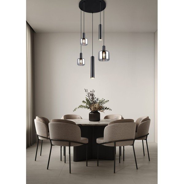 Lampadario nero con paralume in metallo e vetro ø 40 cm Mataro - Trio-image-1