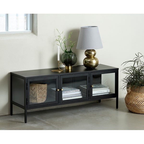 Tavolo TV in metallo nero 132x52 cm Carmel - Unique Furniture-image-1