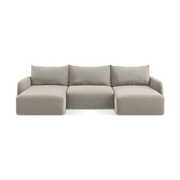 Divano angolare grigio tortora allungabile/con contenitore (a U) con rivestimento in velluto Kalena – Makamii