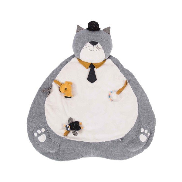 Tappeto da gioco per bambini grigio e crema Les Moustaches - Moulin Roty-image-1