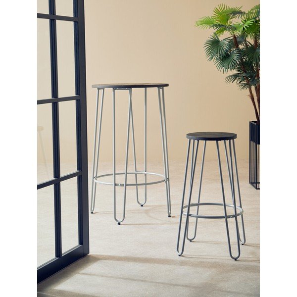 Sedia da bar grigia/colore naturale scuro in olmo massiccio (altezza della seduta 75 cm) District – Premier Housewares-image-1