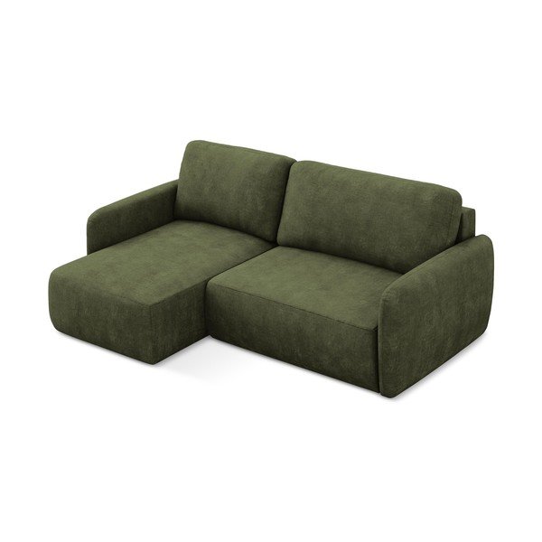 Divano angolare verde allungabile/con contenitore (con penisola a sinistra/con chaise lounge) con rivestimento in ciniglia Lilo – Makamii-image-2