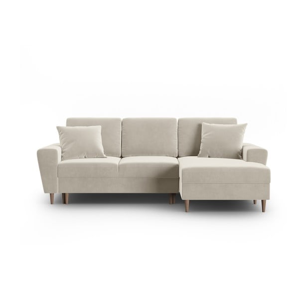 Divano angolare beige allungabile e con contenitore (con penisola a destra/con chaise lounge) con rivestimento in velluto Kyoto – Cosmopolitan Design