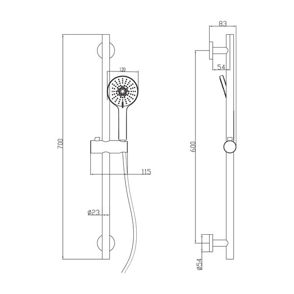 Set per doccia in ottone in nero opaco con doccetta e supporto scorrevole 70 cm – Sapho-image-3
