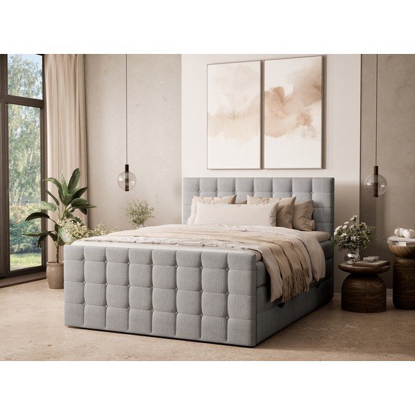 Letto boxspring grigio con contenitore 200x200 cm Tasca – Maison de Rêve-image-1