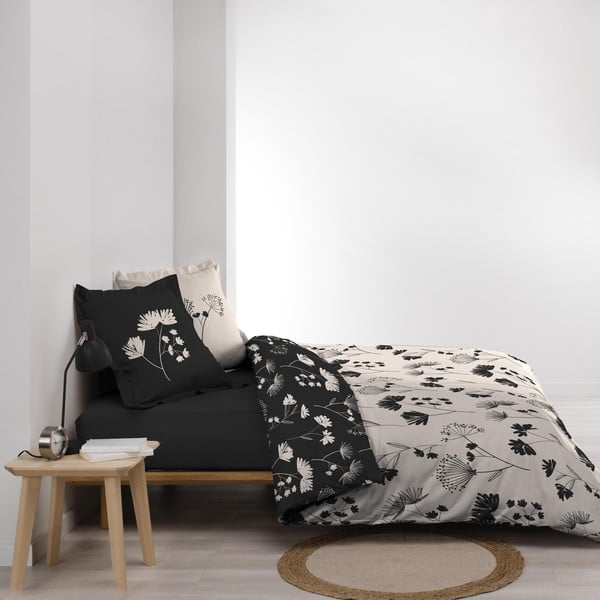 Biancheria da letto nera/beige in percalle di cotone per letto matrimoniale/per letto prolungato 240x220 cm Iris – douceur d'intérieur-image-4