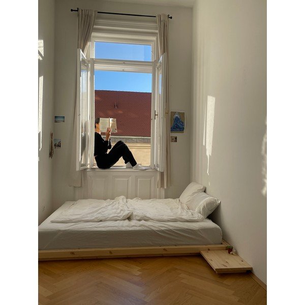 Letto singolo di colore naturale in pino massiccio senza testiera con rete inclusa 90x200 cm Dock – Karup-image-4