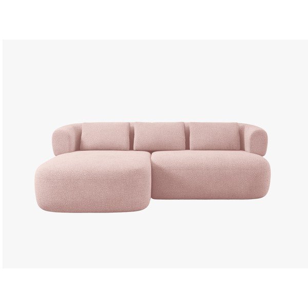 Divano angolare rosa chiaro (con penisola a sinistra/con chaise lounge) con rivestimento in bouclé Jenny – Micadoni -image-1