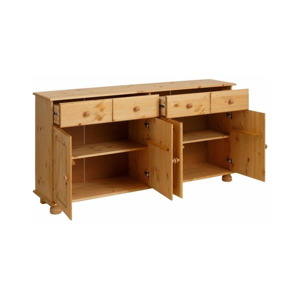 Cassettiera marrone a quattro ante in legno di pino massiccio Ella - Støraa-image-1