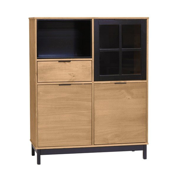 Cassettiera marrone-nera in legno di pino massiccio Denise, altezza 120 cm - Marckeric-image-4