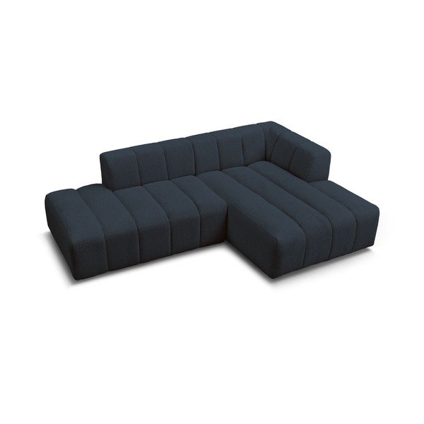 Divano angolare blu scuro (penisola a destra/chaise lounge) con rivestimento in bouclé Annecy – Bobochic Paris-image-3