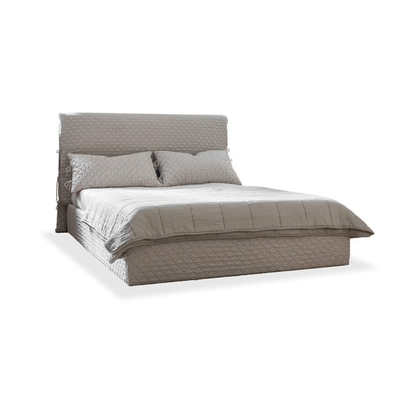 Letto matrimoniale imbottito beige con spazio contenitivo e rete 140x200 cm Sleepy Luna - Miuform