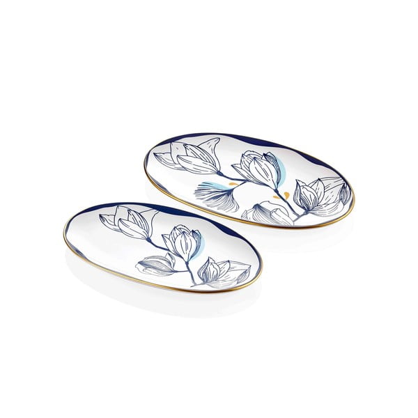Set di 2 piatti in porcellana bianca con fiori blu Bleu - Mia-image-2