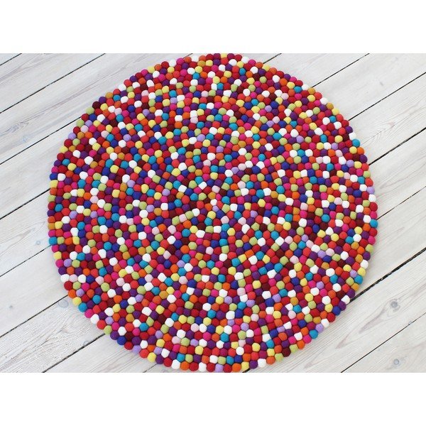 Tappeto in lana rosso scuro, ⌀ 120 cm Ball Rugs - Wooldot-image-1