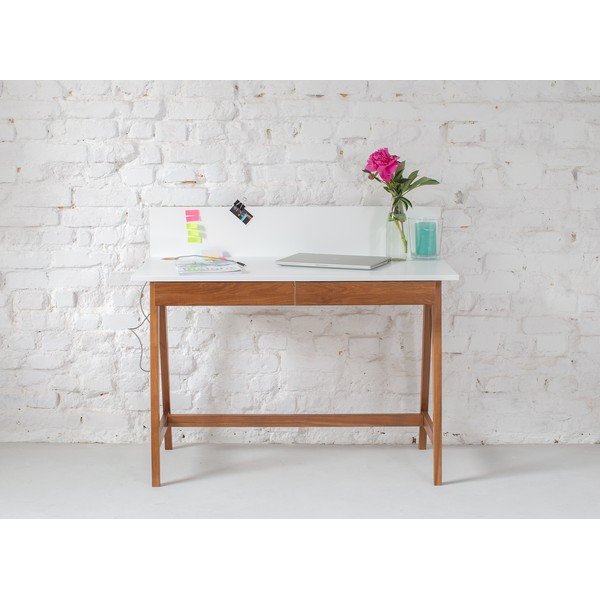 Scrivania bianca con base in legno di frassino, lunghezza 110 cm Luka Oak - Ragaba-image-1