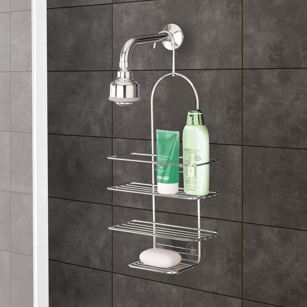 Mensola da bagno da appendere color argento lucido in acciaio Luxy – Metaltex-image-1