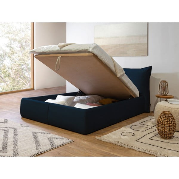 Letto matrimoniale imbottito blu scuro con contenitore con griglia 160x200 cm Jade - Bobochic Paris-image-4
