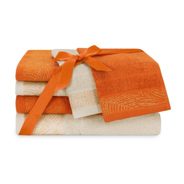 Set di asciugamani per viso e corpo tipo terry arancioni/beige in cotone 6 pz Bellis – Restilo-image-2