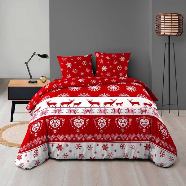 Biancheria da letto rossa in microflanella per letto matrimoniale/per letto prolungato 240x220 cm Floconette – douceur d'intérieur-image-1
