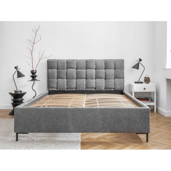 Letto matrimoniale imbottito grigio con rete inclusa 140x200 cm Eve – Miuform-image-2