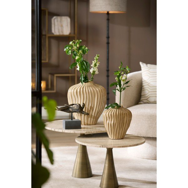Tavolino da salotto rotondo color bronzo/colore naturale chiaro con piano in pietra ø 50 cm Bahia – Light & Living-image-1