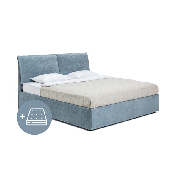 Letto matrimoniale imbottito blu con contenitore con materasso incluso/con rete inclusa 160x200 cm Thessa Pillow – Bonami Selection