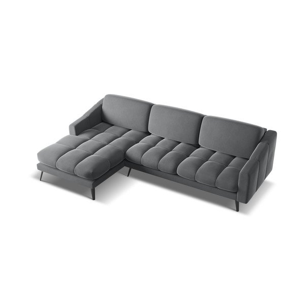 Divano angolare grigio (con penisola a sinistra) con rivestimento in velluto Nalu – Makamii-image-4