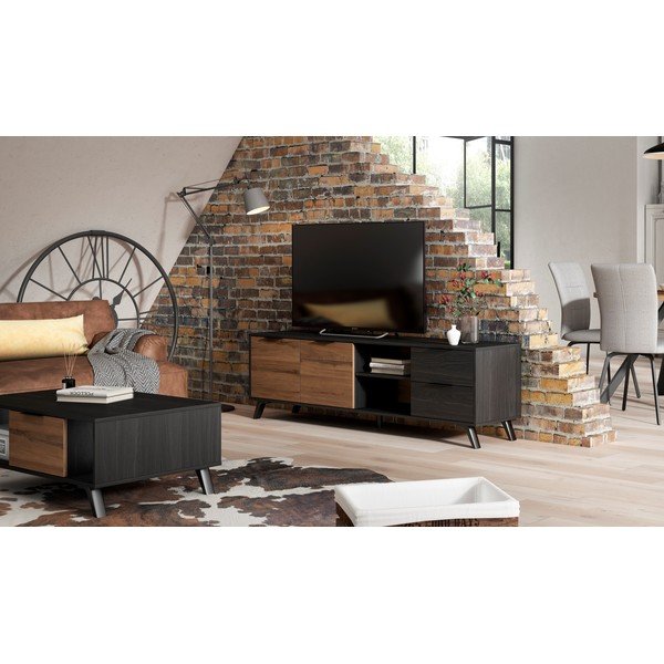 Tavolo TV nero/naturale in noce 181x53 cm Noe - Marckeric-image-1