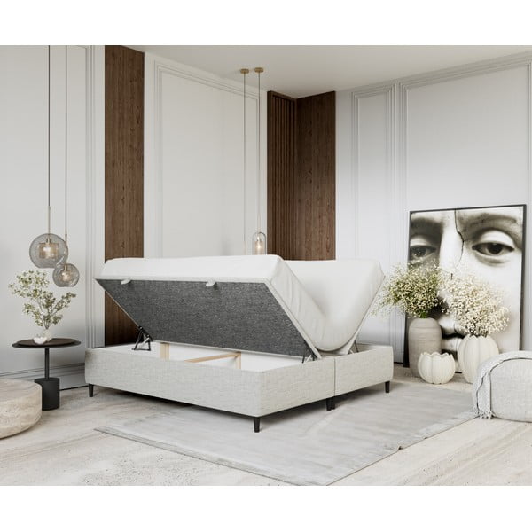 Letto matrimoniale imbottito grigio chiaro con contenitore 160x200 cm Tate - Maison de Rêve-image-2