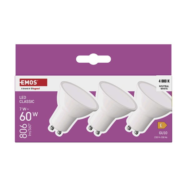 Lampadine LED bianco neutro in set di 3 GU10, 7 W - EMOS-image-1