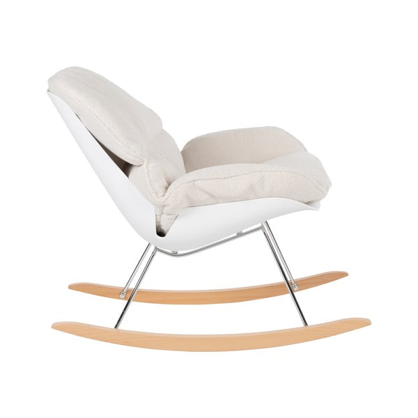 Sedia a dondolo crema in tessuto bouclé Rocky - White Label-image-3