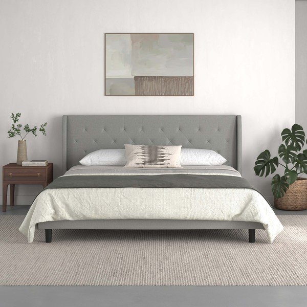Letto matrimoniale imbottito grigio 180x200 cm Her Majesty - Støraa-image-2
