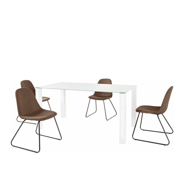 Set di tavolo da pranzo bianco e 4 sedie da pranzo marrone scuro Dante Colombo Duro - Støraa