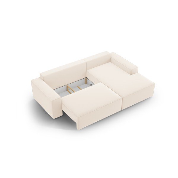 Divano angolare beige allungabile/con contenitore (con penisola a destra/con chaise lounge) con rivestimento in velluto Jodie – Micadoni -image-4
