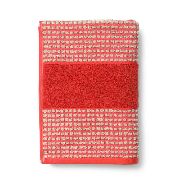 Asciugamano rosso in spugna di cotone biologico 70x140 cm Check - JUNA