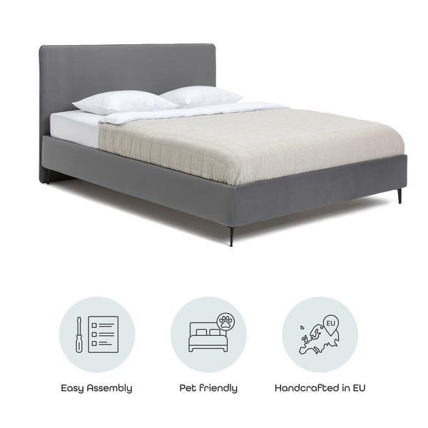 Letto matrimoniale imbottito grigio con rete inclusa 180x200 cm Noira Slim – Bonami Selection-image-4