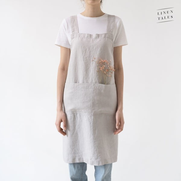 Grembiule di lino grigio argento Crossback, lunghezza 80 cm Silver - Linen Tales