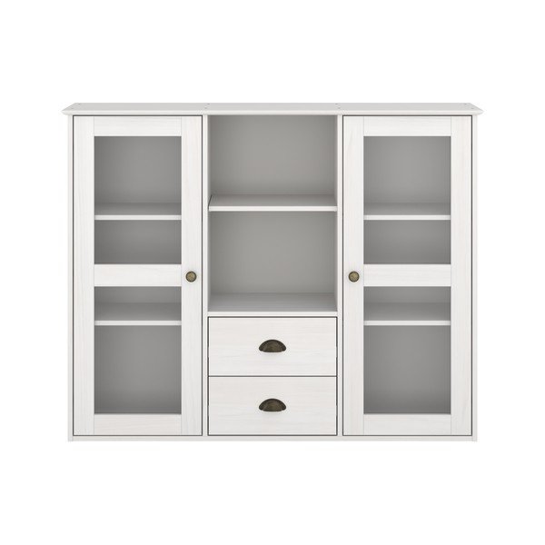 Vetrina bianca in pino massiccio 127x100x30 cm Edith – Støraa
