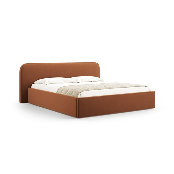 Letto matrimoniale imbottito color terracotta con contenitore e rete inclusi 180x200 cm Elizabeth – Micadoni 