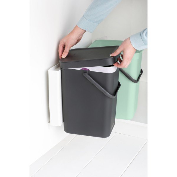 Cestino per la spazzatura color menta/grigio scuro in plastica per raccolta differenziata/incorporabile 2x12 l Sort & Go – Brabantia-image-3