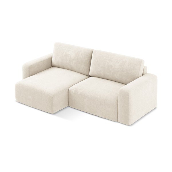 Divano angolare color crema allungabile/con contenitore (con penisola a sinistra/con chaise lounge) con rivestimento in ciniglia Kona – Makamii-image-3