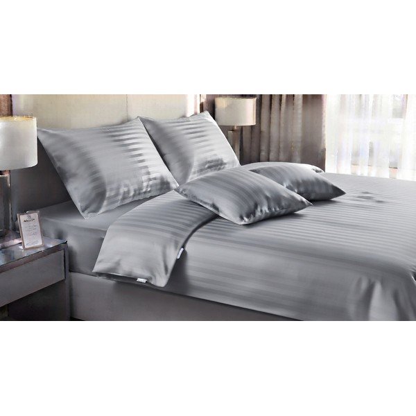 Set copripiumino e federa grigio per letto singolo 3 pezzi 140x200 cm Hotel stripe – JAHU collections