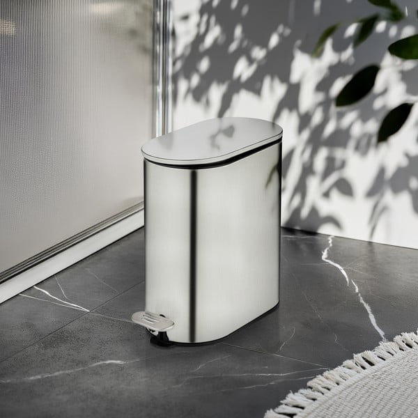 Cestino per la spazzatura color argento opaco in acciaio inox con pedale 5 l Collungo – Wenko-image-1
