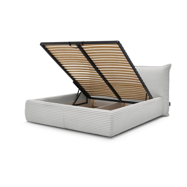 Letto matrimoniale in grigio chiaro imbottito con spazio contenitivo con griglia inclusa 160x200 cm Jade – Bobochic Paris-image-3